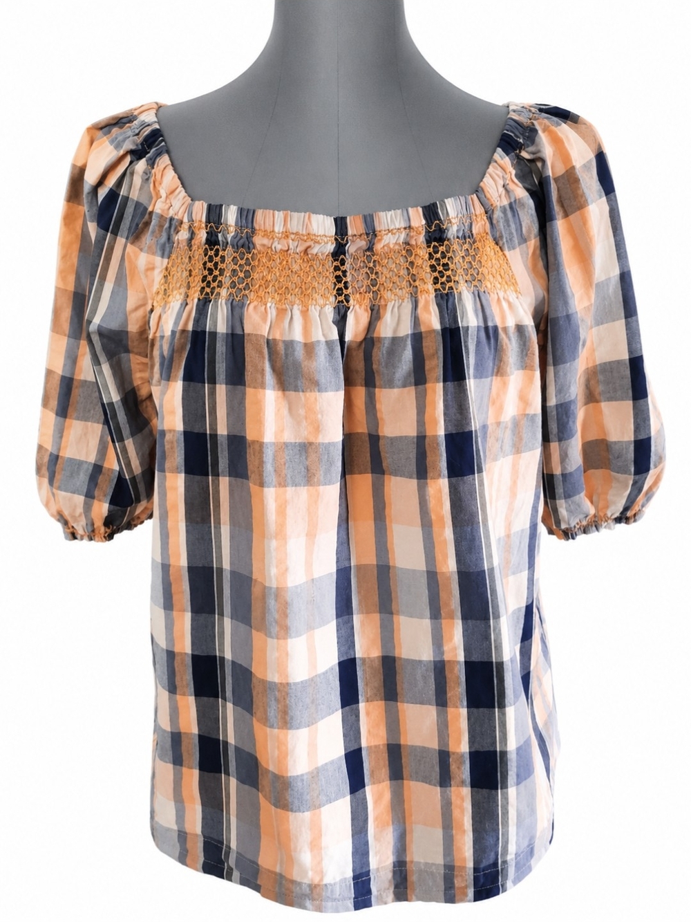 Cleo + Wolf Plaid Smocked Western Boho Vibe Peasant Blouse Large EUC - Picture 2 of 7